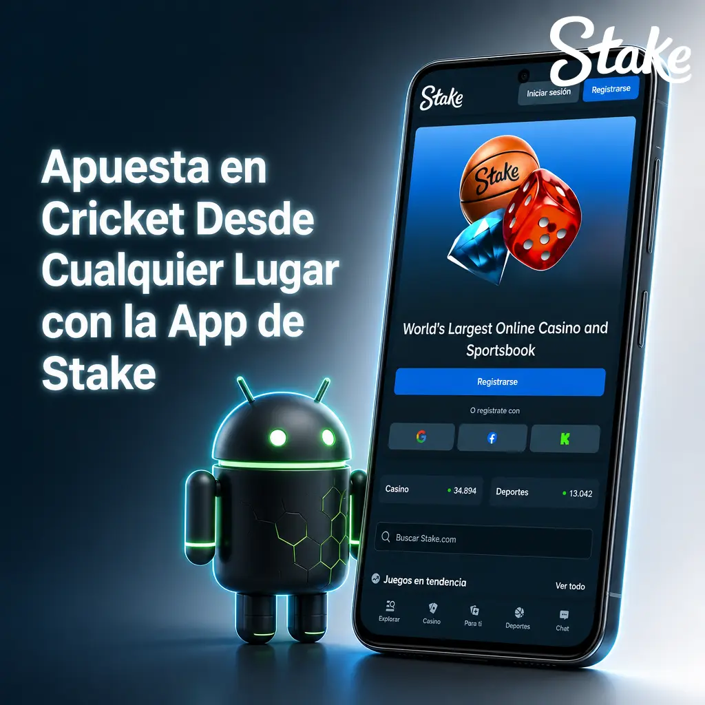 Descarga la app de Stake para Android o iOS y apuesta en cricket en vivo, con alertas de cuotas y acceso al casino.