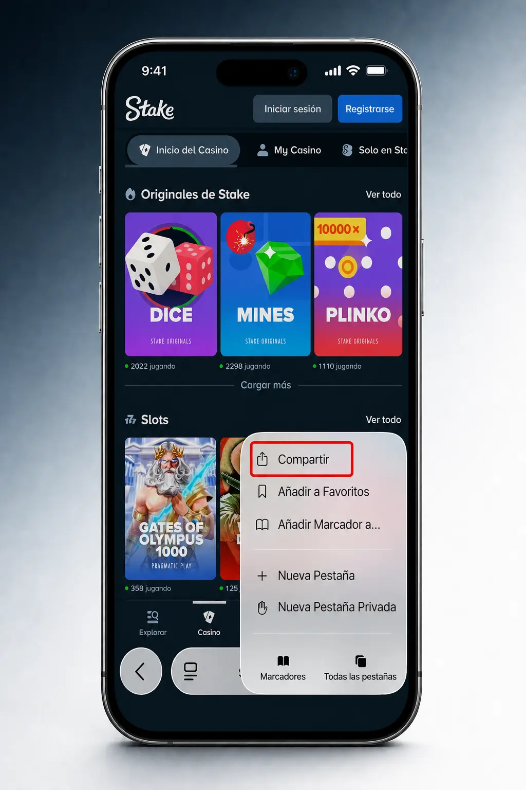 Descarga la app Stake para iOS mediante acceso directo desde Safari, sin pasar por la App Store.