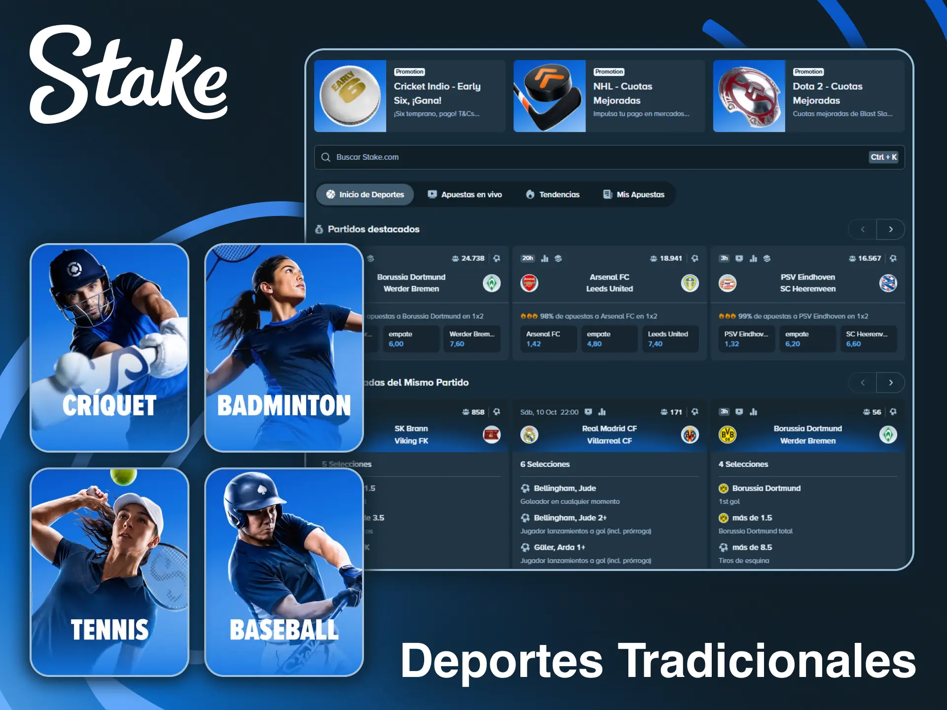 Realiza apuestas deportivas en las disciplinas tradicionales con la plataforma Stake.