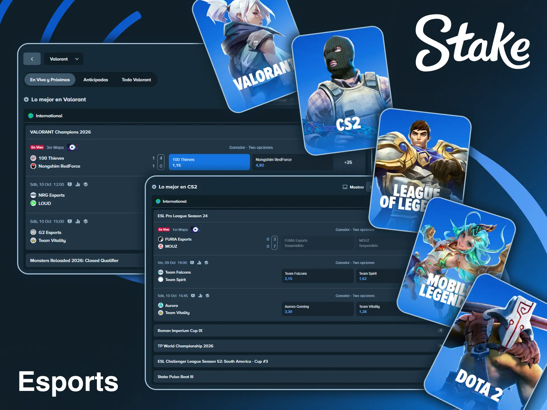 Haz tus apuestas deportivas en torneos de eSports dentro de Stake.