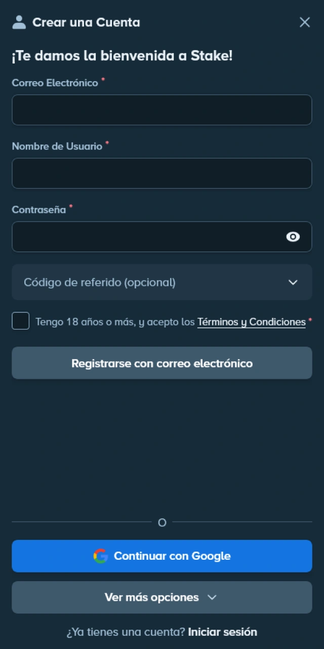 Llena los datos del registro en Stake y activa tu cuenta.