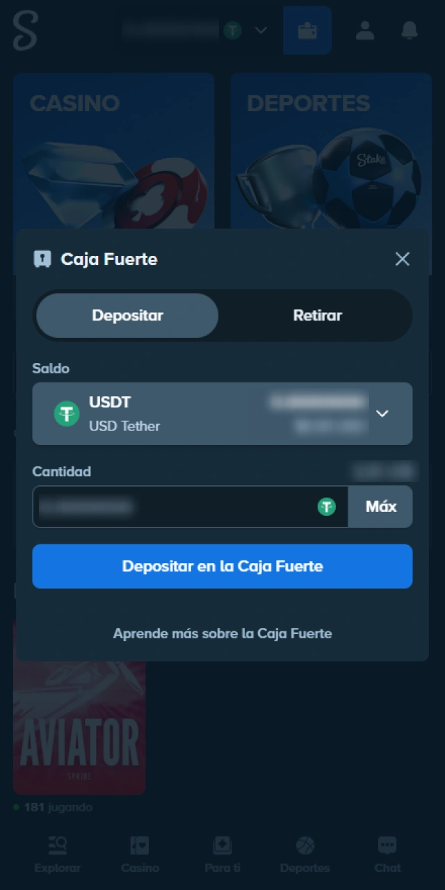 Haz tu primer depósito tras registrarte en Stake.