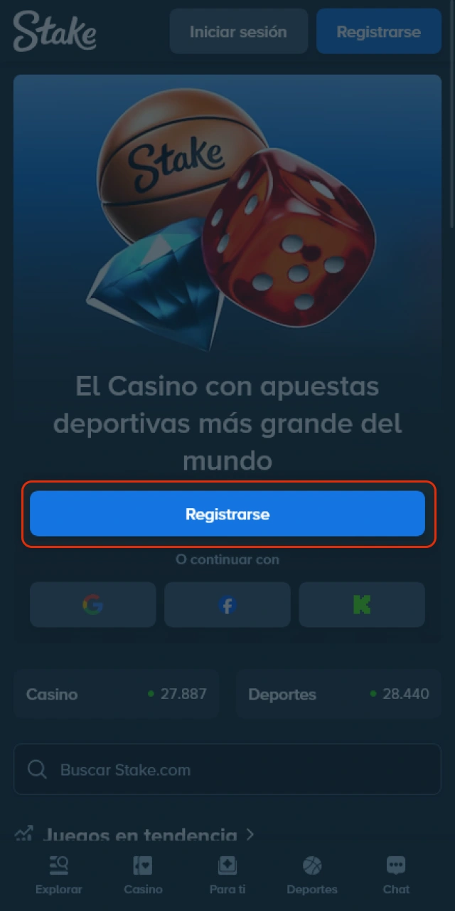 Inicia el proceso de registro en Stake.